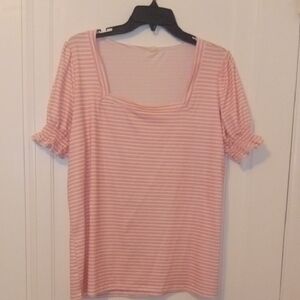 women xl pink white striped short sleeve